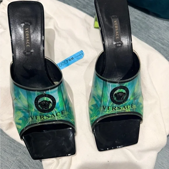 Versace Black and Green Mules - Picture 2 of 16